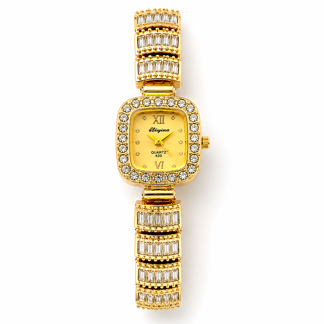 Eliyina Gold Crystal Square Watch - Gold Dial