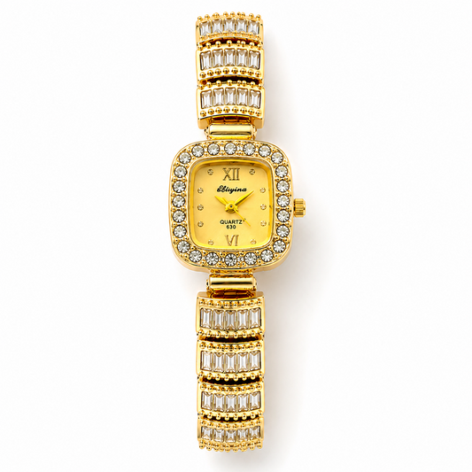 Eliyina Gold Crystal Square Watch - Gold Dial