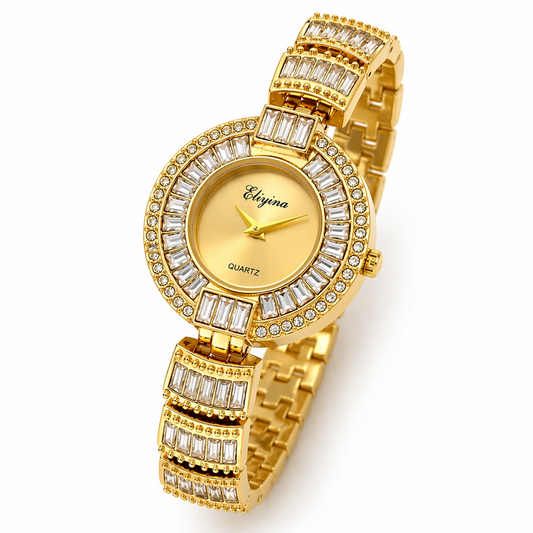 Eliyina Gold Dial Crystal Watch