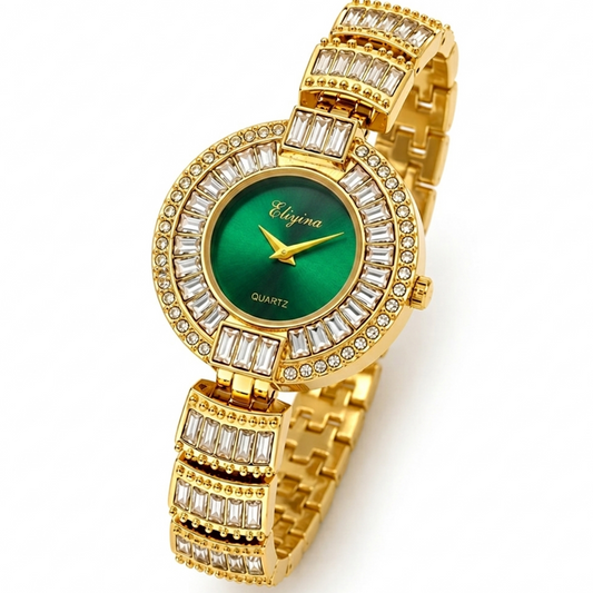 Eliyina Green Dial Crystal Watch