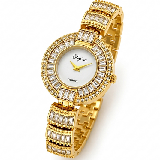 Eliyina White Dial Crystal Watch