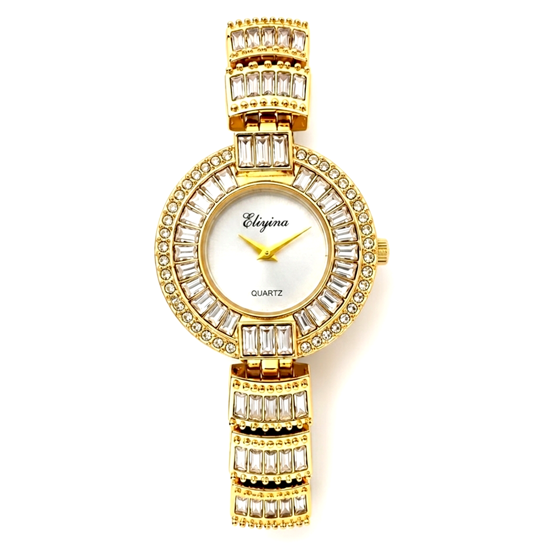 Eliyina White Dial Crystal Watch