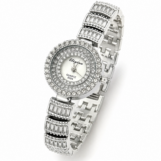 Eliyina Silver Crystal Round Watch - White Dial
