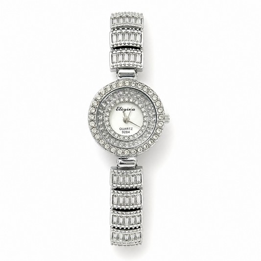 Eliyina Silver Crystal Round Watch - White Dial