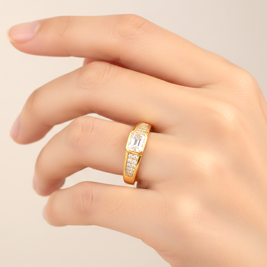 Emerald Cut Pavé Ring