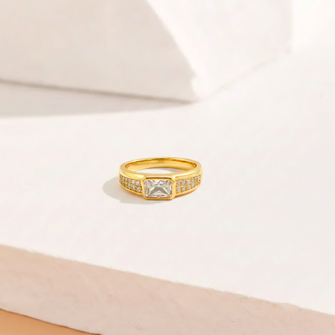 Emerald Cut Pavé Ring
