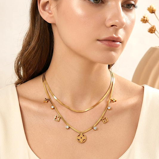 Floral Charm Snake Necklace