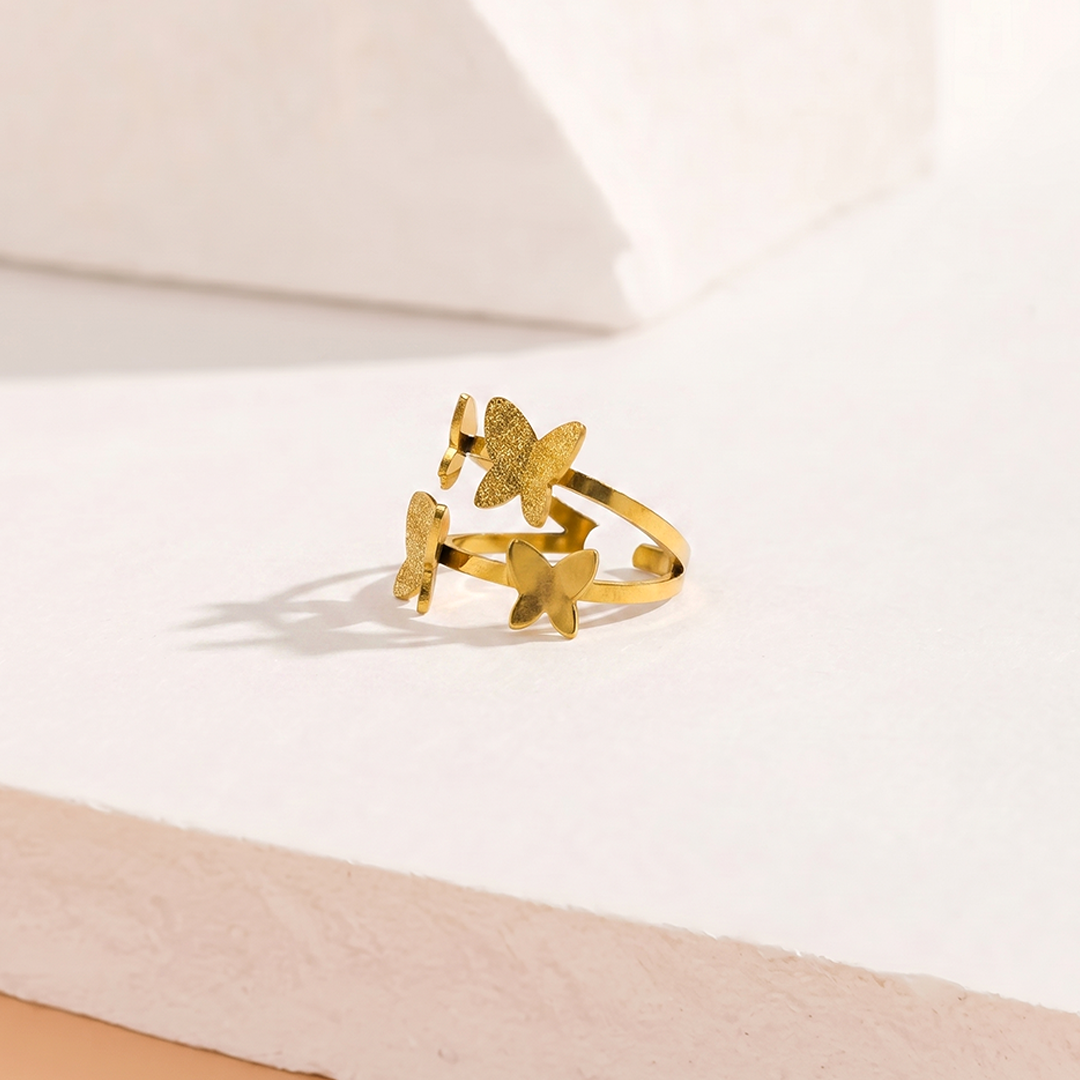 Golden Multi-Butterfly Adjustable Statement Ring