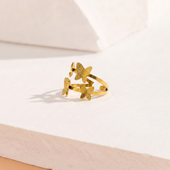 Golden Multi-Butterfly Adjustable Statement Ring