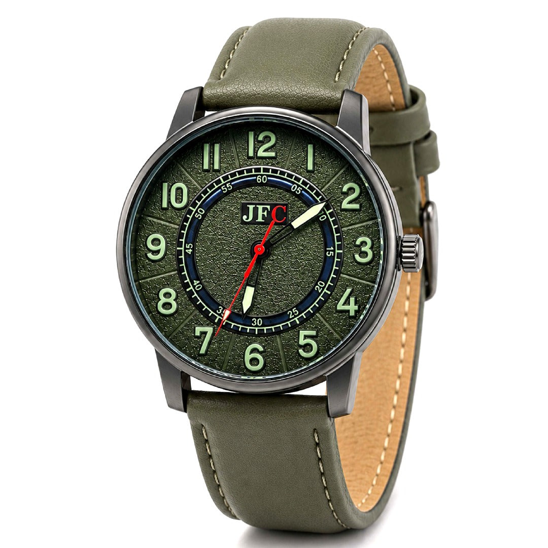 Forest Green Dial Leather Strap Watch