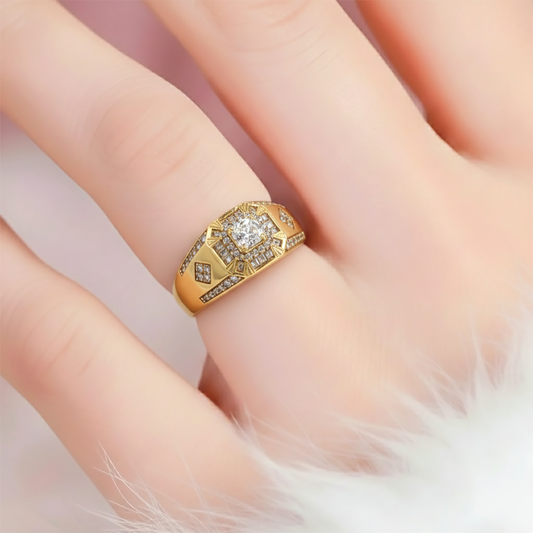 Geometric Gold Zircon Ring