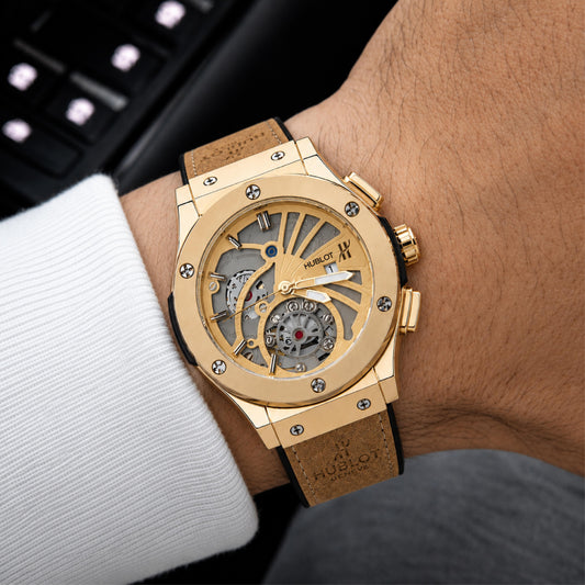 Gold-Tone Skeleton Dial Watch