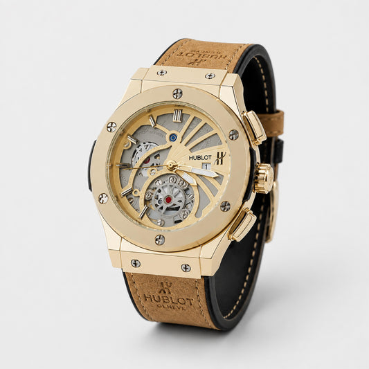 Gold-Tone Skeleton Dial Watch