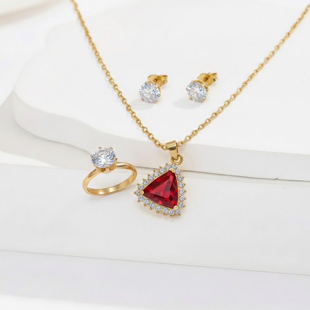 Gold-Toned Red Jewelry Set