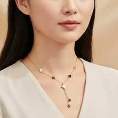 Gold Clover Y-Drop Anklet