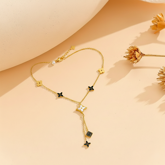 Gold Clover Y-Drop Anklet