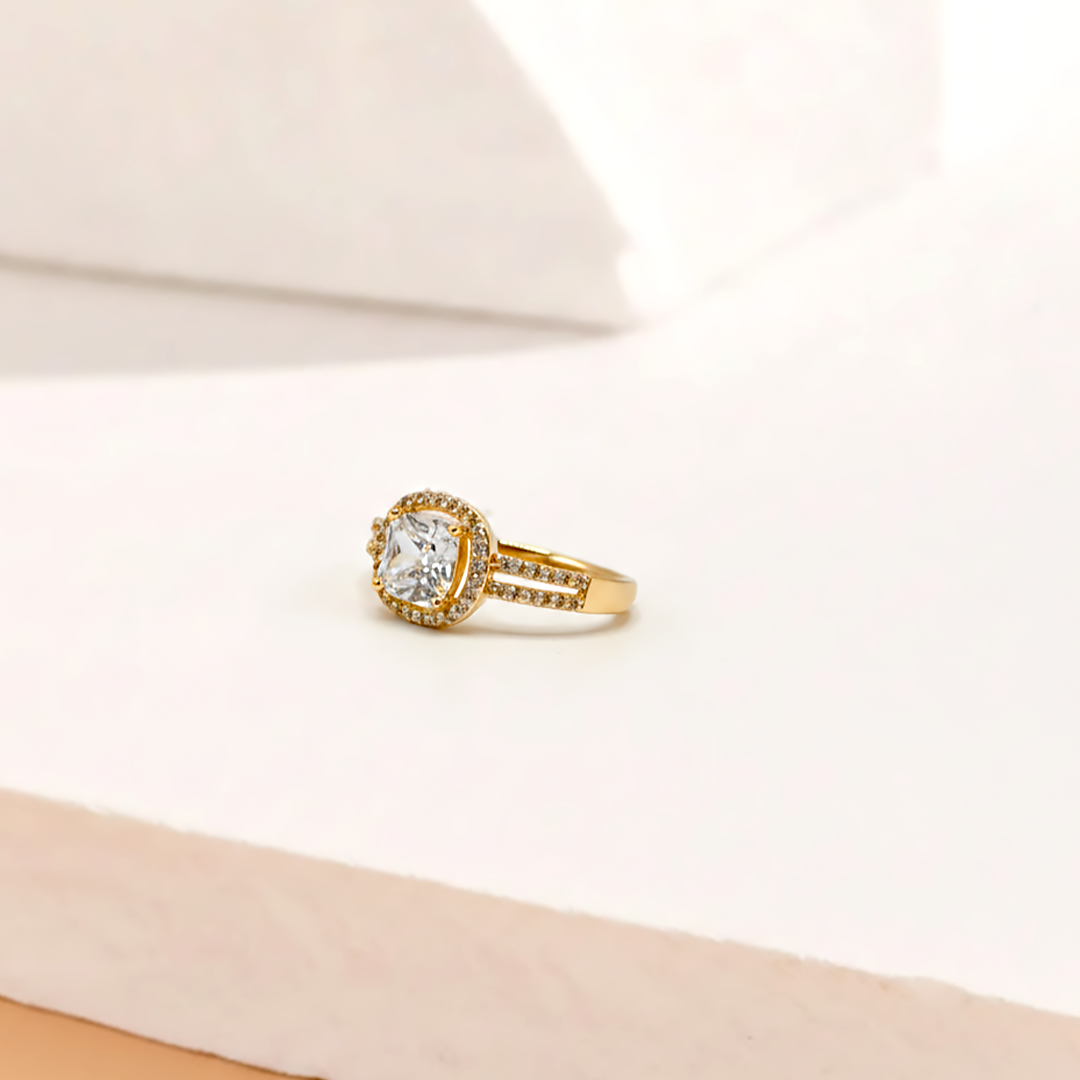 Gold Cushion Halo Ring