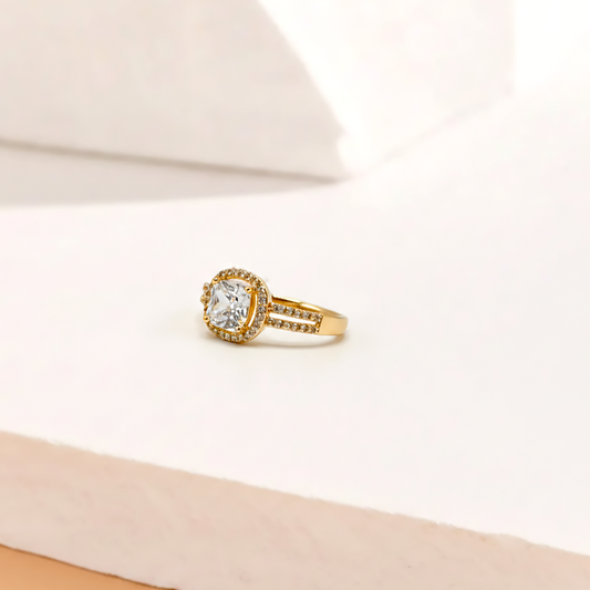 Gold Cushion Halo Ring