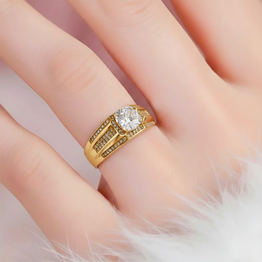 Gold Cushion Zircon Ring