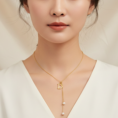 Gold D Initial Pearl Locket