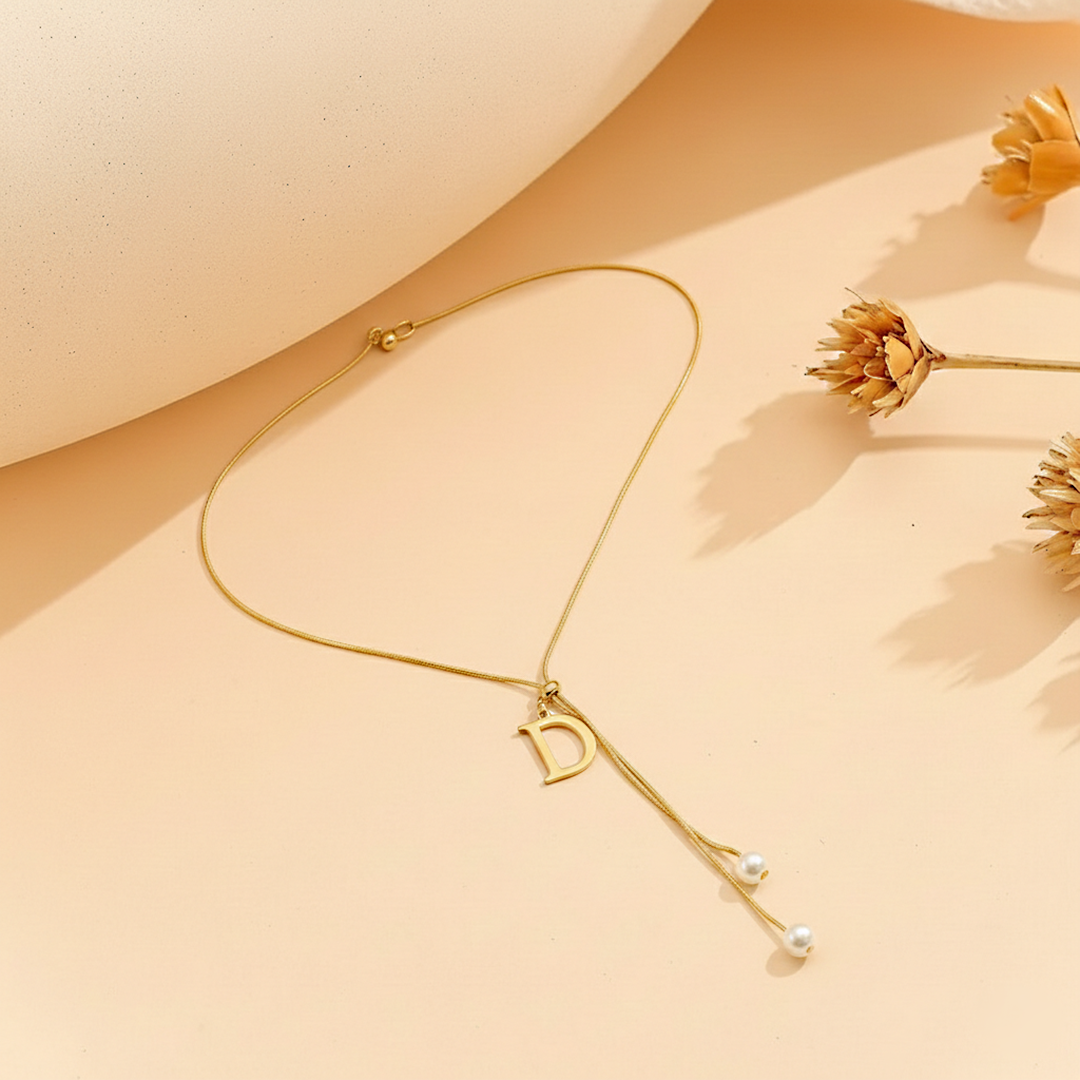 Gold D Initial Pearl Locket