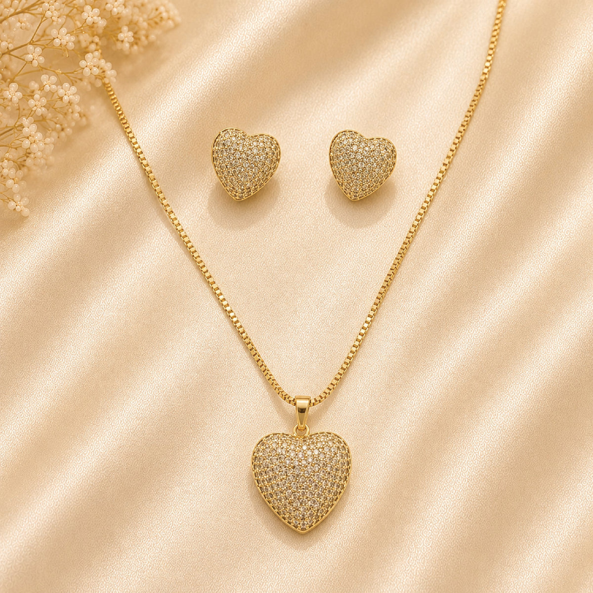 Gold Pave Heart Set