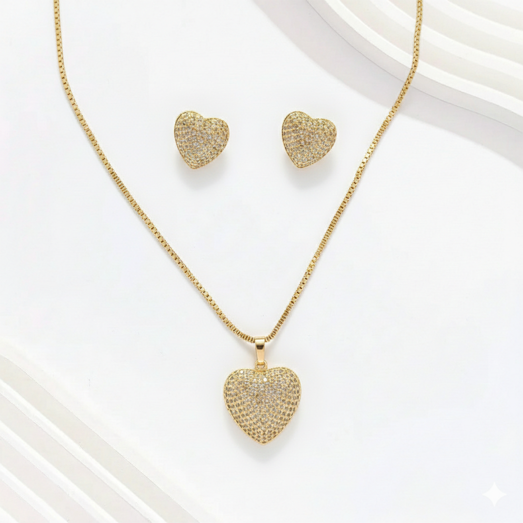Gold Pave Heart Set