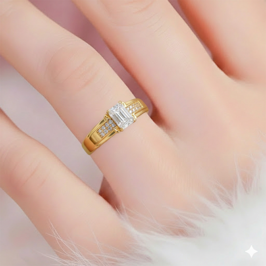 Gold Rectangle Zirconia Ring