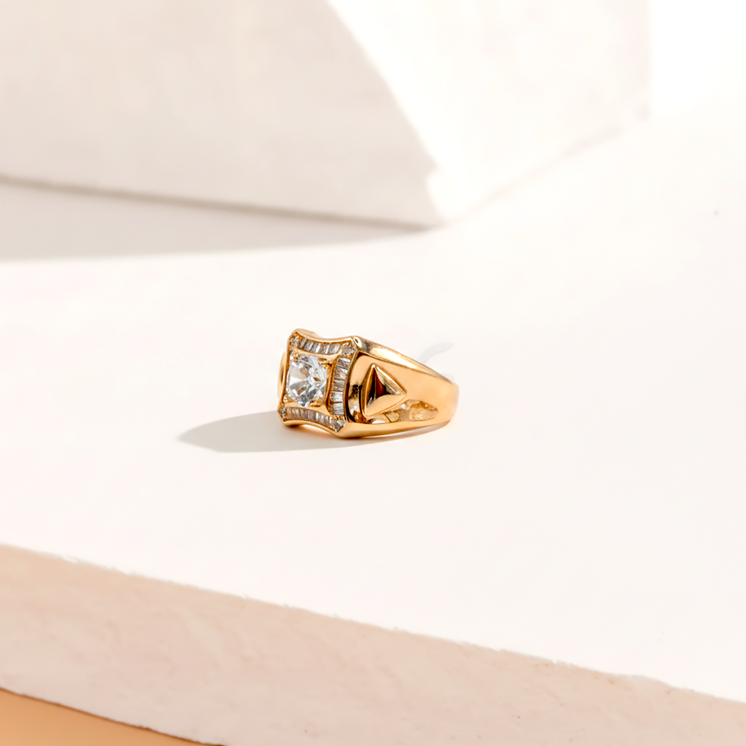 Gold Solitaire Baguette Ring