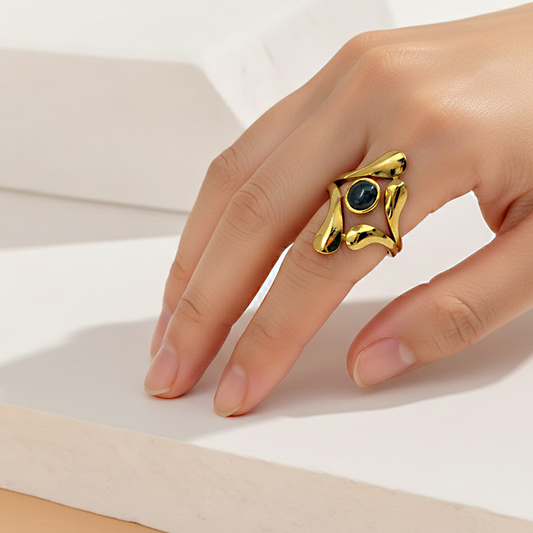 Gold Wavy Gemstone Ring