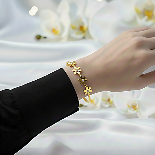 Golden Floral Crystal Bracelet