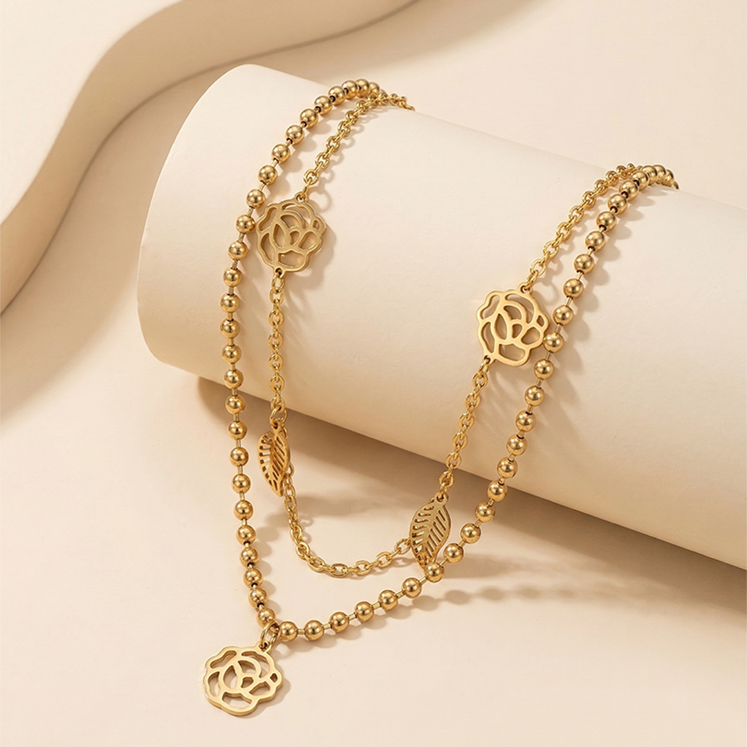 Golden Rose & Leaf Anklet