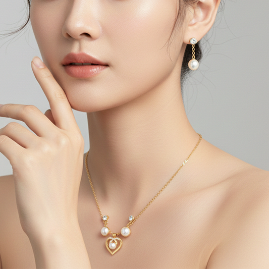 Heart Pearl Ring Set