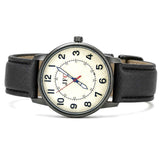 Ivory Dial Black Leather Strap Watch