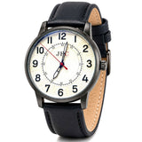 Ivory Dial Black Leather Strap Watch