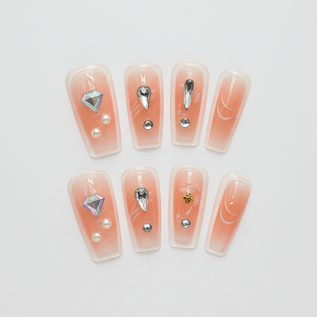 Jeweled Peach Ombre Press-Ons
