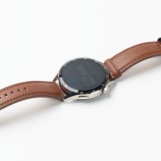Kalobee round smart watch dark brown leather