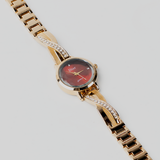 Ladies Luxury Gold Bracelet Watch – Red Dial