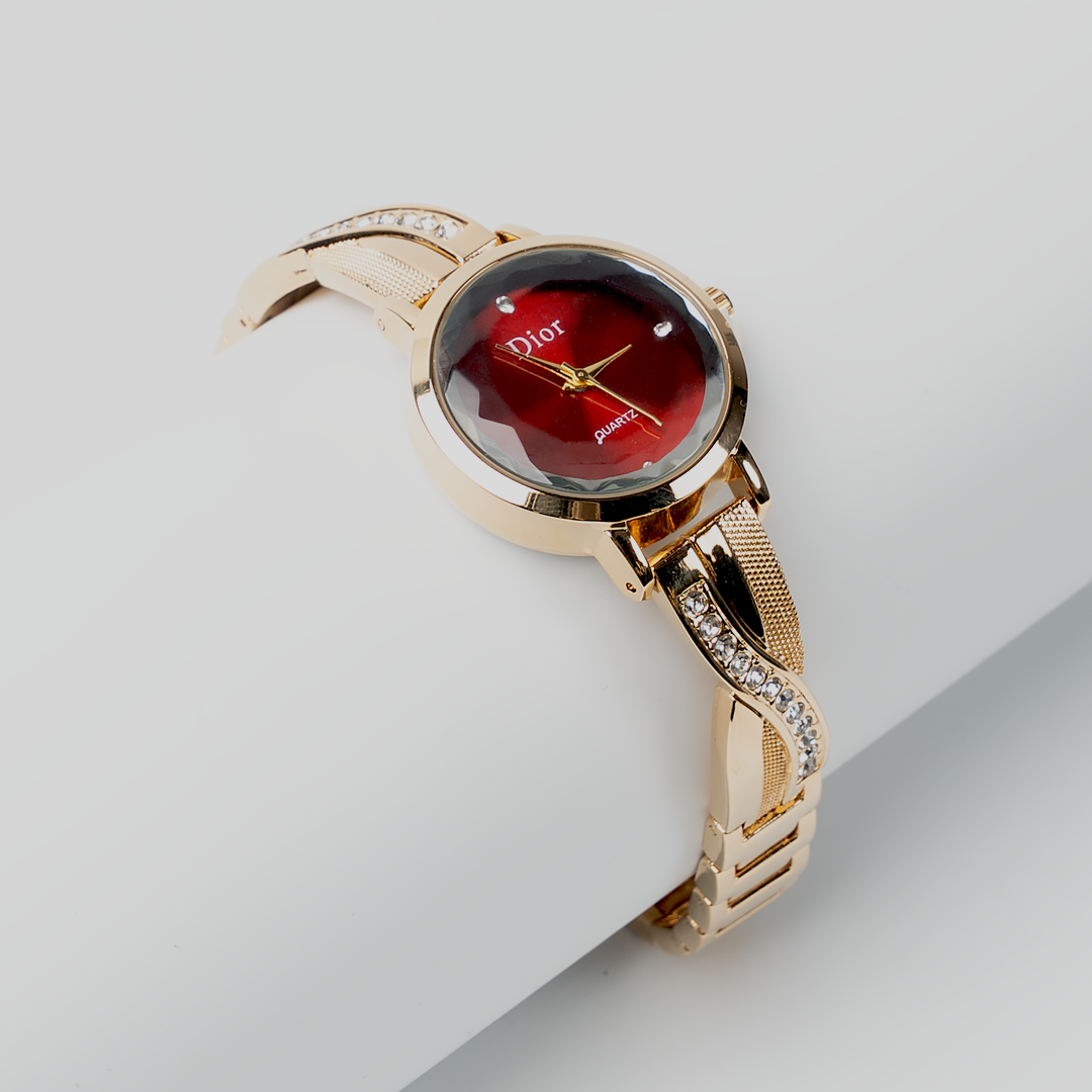 Ladies Luxury Gold Bracelet Watch – Red Dial