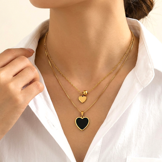 Layered Black Heart Pendants