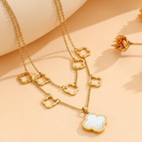noir white clover layered pendant necklace everyco | gold layered necklace Pakistan clover design | elegant clover pendant necklace for women