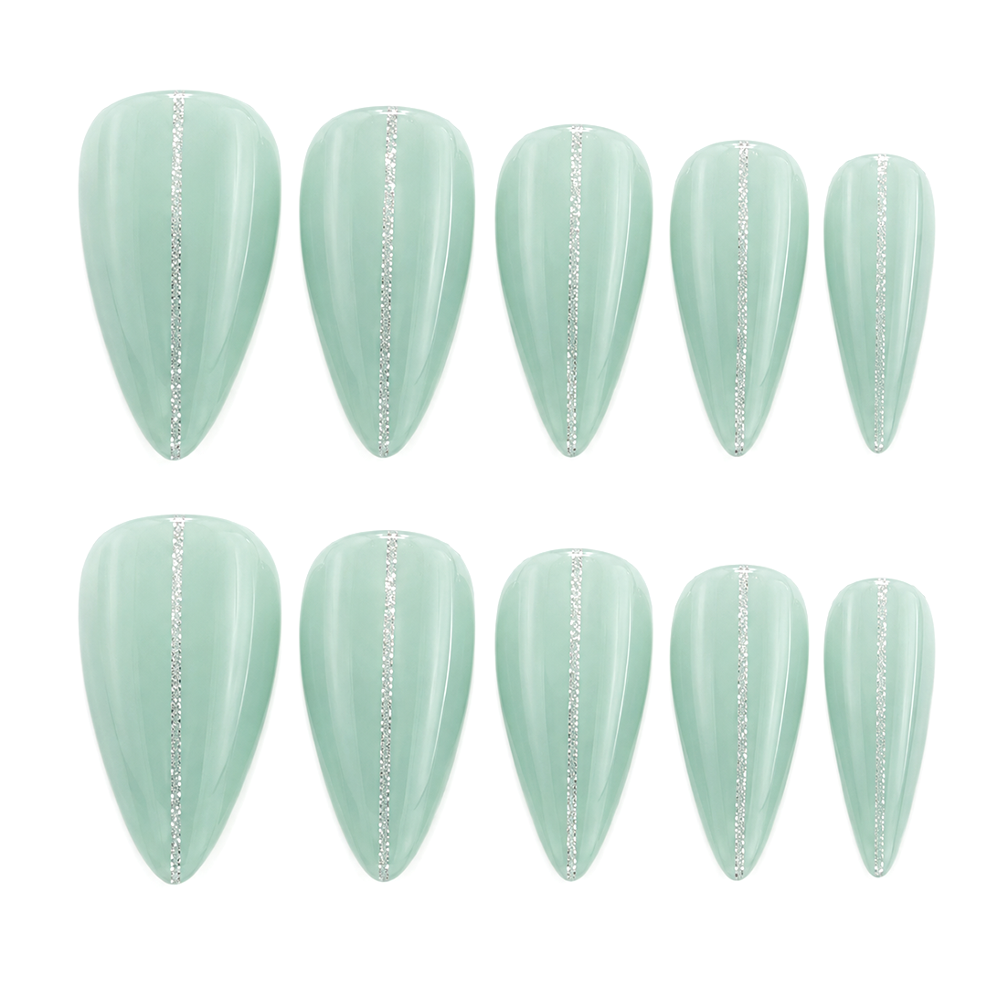 Mint Stripe Press-On Nails