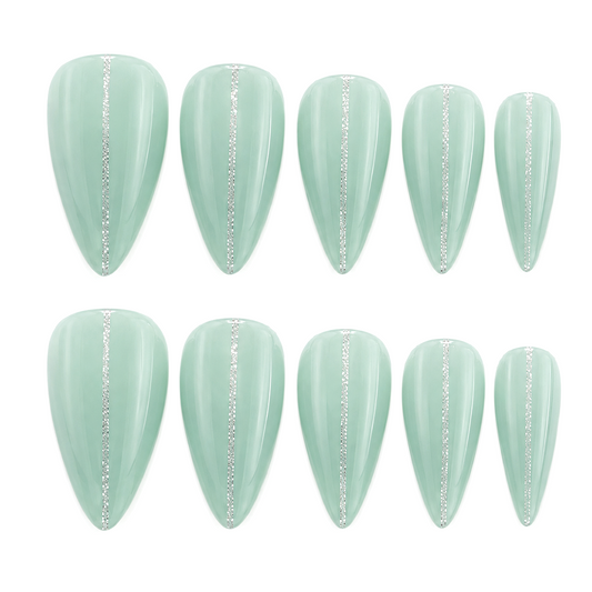 Mint Stripe Press-On Nails