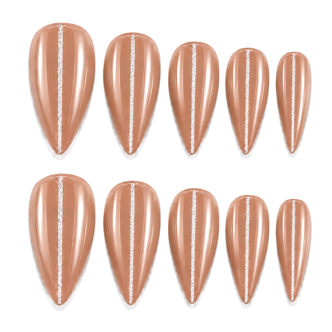 Mocha Stripe Press-On Nails