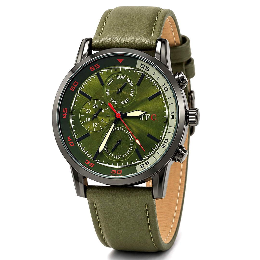 Olive Green Leather Strap Watch