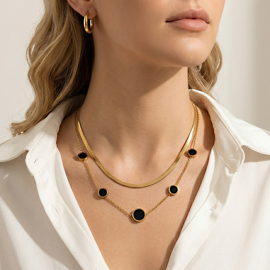 Onyx Layered Herringbone Pendants