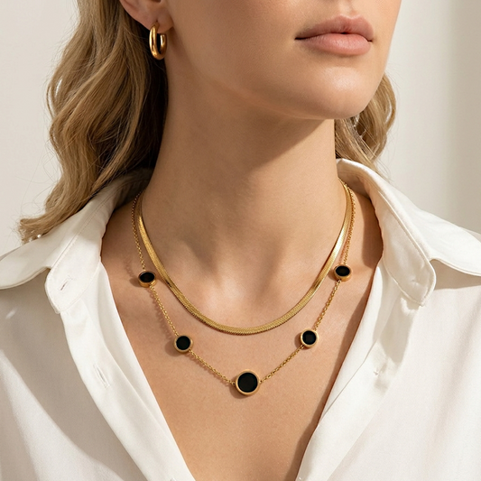 Onyx Layered Herringbone Pendants