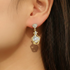Pave Heart CZ Drop Earrings