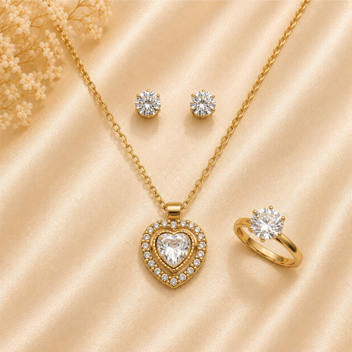 Pave Heart Jewelry Set