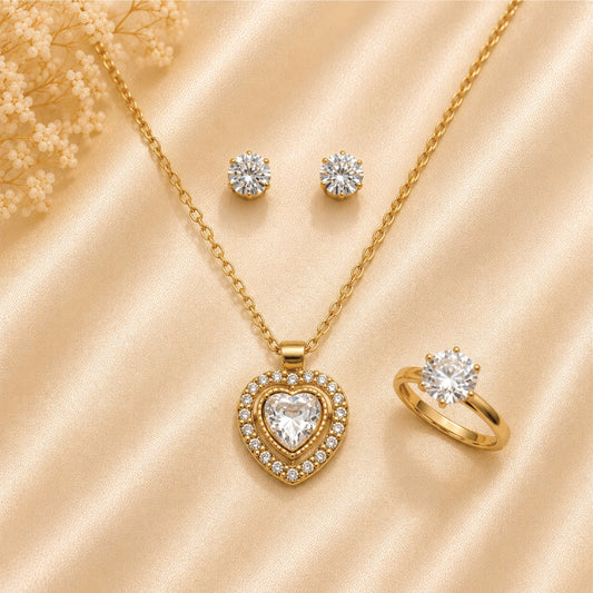 Pave Heart Jewelry Set